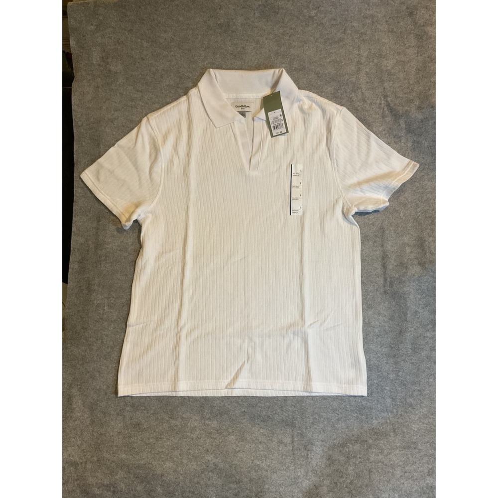 Goodfellow & Co Mens White NWT Ribbed Short Sleeve V-Neck Polo Shirt Large